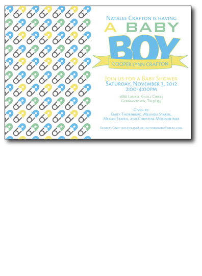Baby Boy Safety Pin Invitation Front